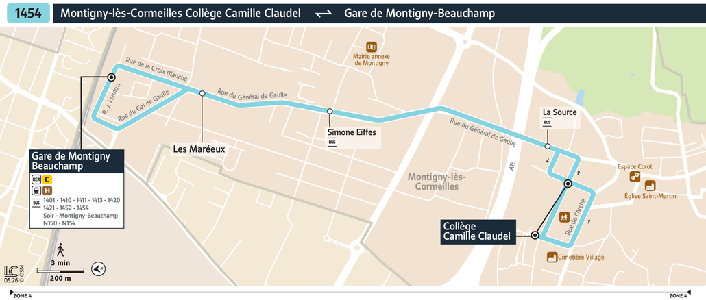 Tracé de la ligne de Bus 1454